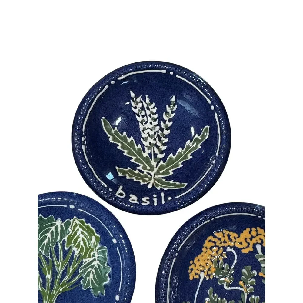 Vintage Earthen Vessel Cincinnati Herb Plates Dill Basil Parsley Set of 3